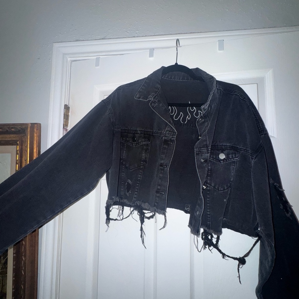 Distressed Black Denim Jacket